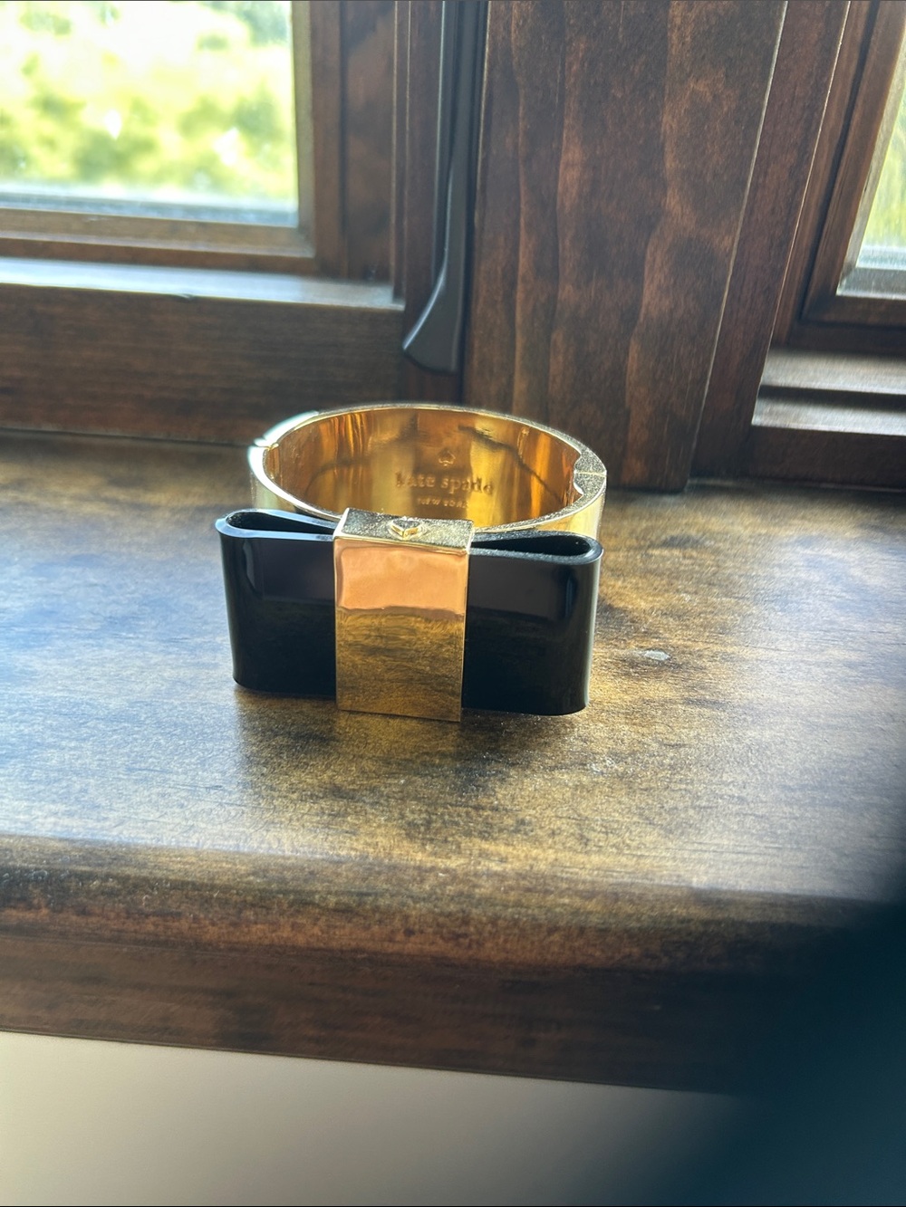 kate spade Gold-Tone Cuff Bracelet with Black Enamel Bow
